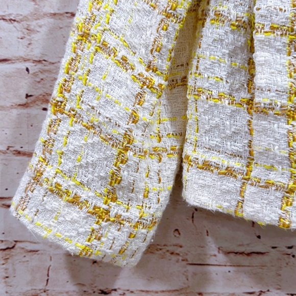 Cabi Coco Style #6256 Yellow Cream White Tweed Plaid Crop Blazer Jacket Size S - Picture 12 of 14